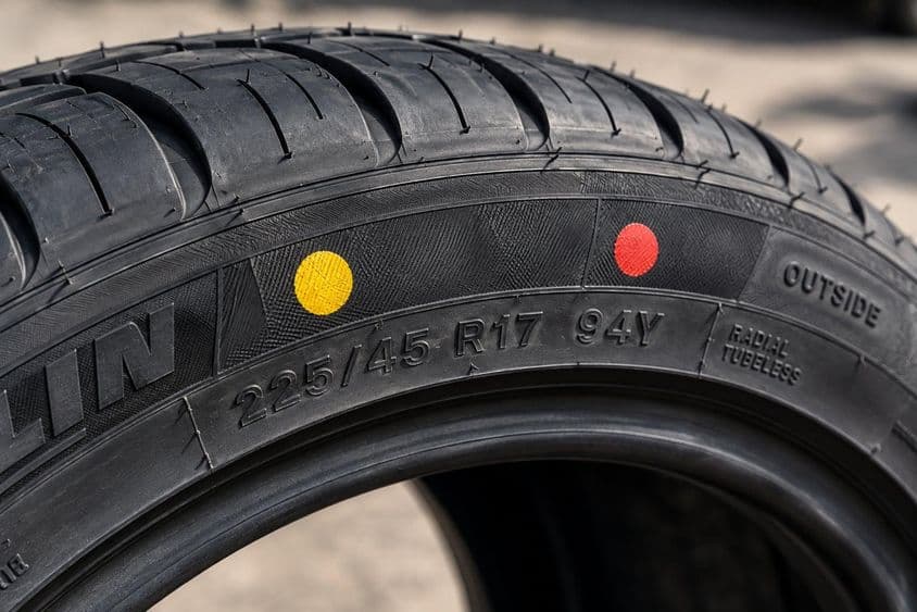 Piros és sárga gumijelölések