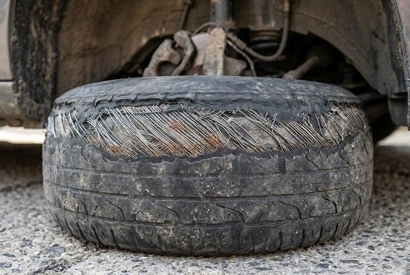 Veszélyesen elkopott kordszálas gumiabroncs